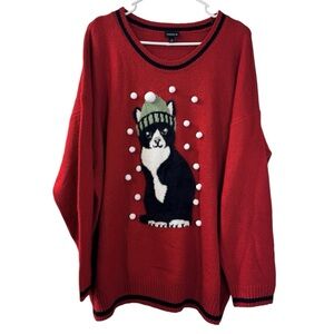 NEW Torrid Tuxedo Cat Christmas Winter Holiday Cozy Knit Sweater Sz 2 2X plus
